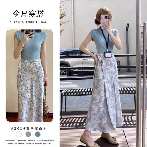 胖东来单件/少女感别致穿搭2026夏季设计感碎花绑带半身裙辣妹修