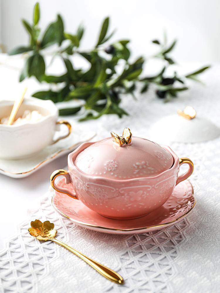 日式蝴蝶陶瓷碗金边甜品燕窝