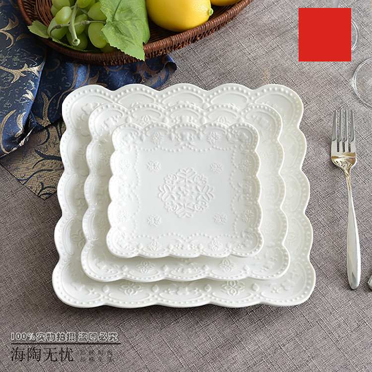 家用陶瓷创意骨碟子蝴蝶蛋糕甜品平盘西餐具牛排盘方形菜盘子套装,餐饮具,盘,淘宝优惠券,粉丝福利购,淘宝优惠卷