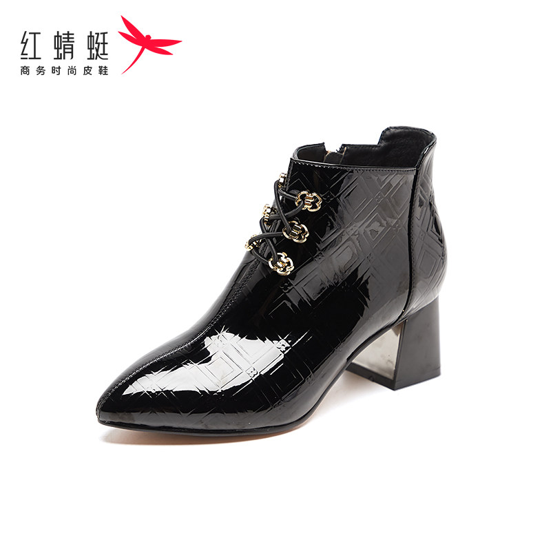 红蜻蜓妈妈靴子女冬季女鞋加绒保暖皮鞋中年女士高跟鞋子断码清仓