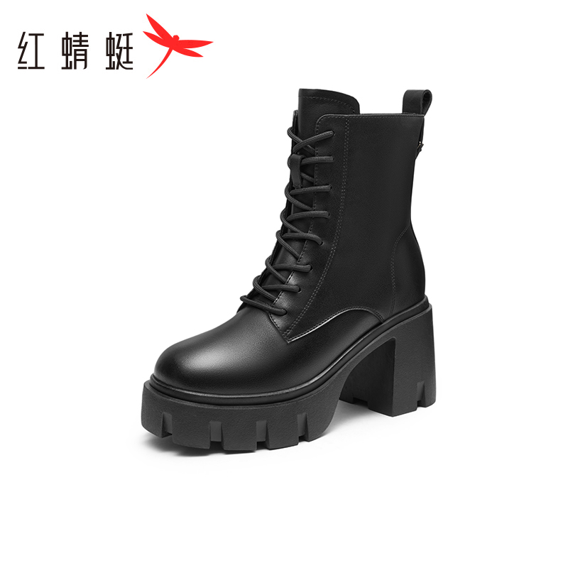 红蜻蜓真皮妈妈鞋秋冬软底短靴冬季加绒保暖棉鞋中年女靴断码清仓