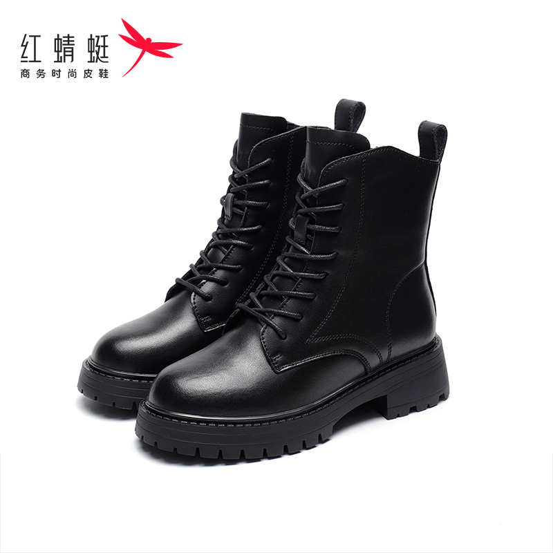 红蜻蜓真软皮马丁靴女2024