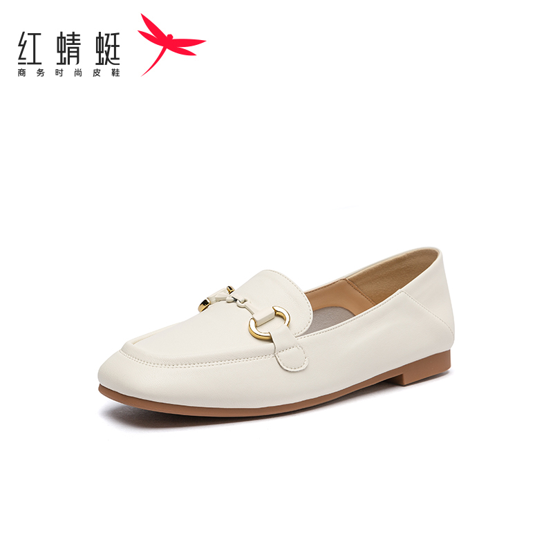 红蜻蜓正品女鞋2025新款春季单鞋女中跟粗跟蝴蝶结小皮鞋断码清仓