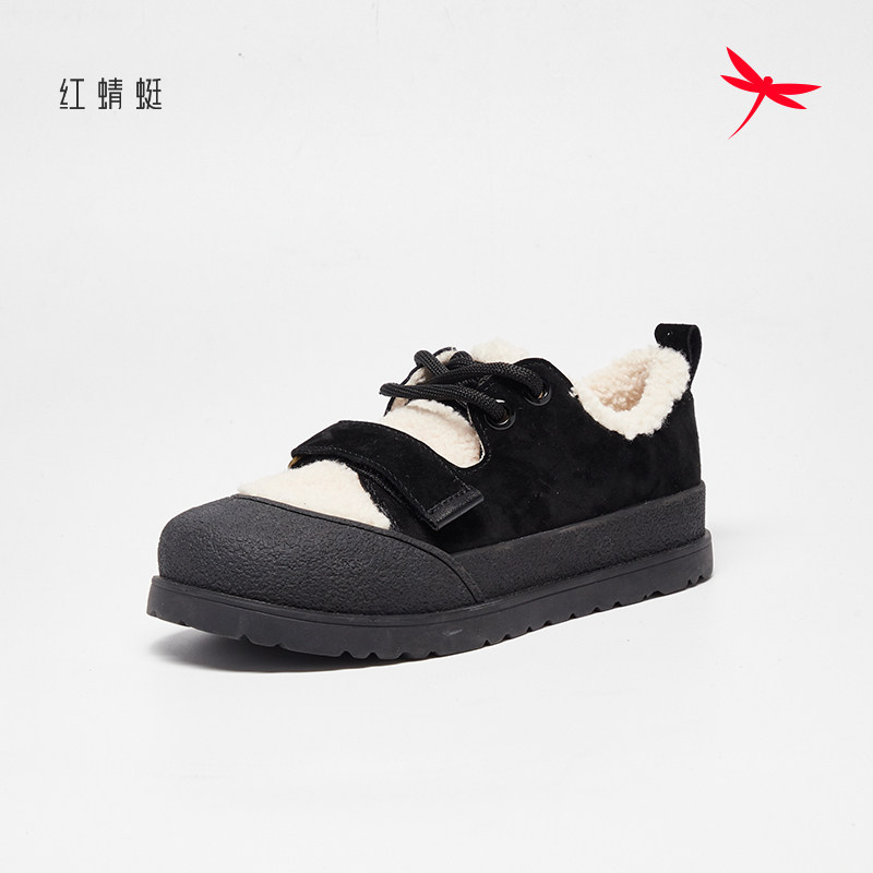 红蜻蜓女鞋冬季新款正品简约加绒保暖妈妈鞋短靴子皮棉鞋断码清仓