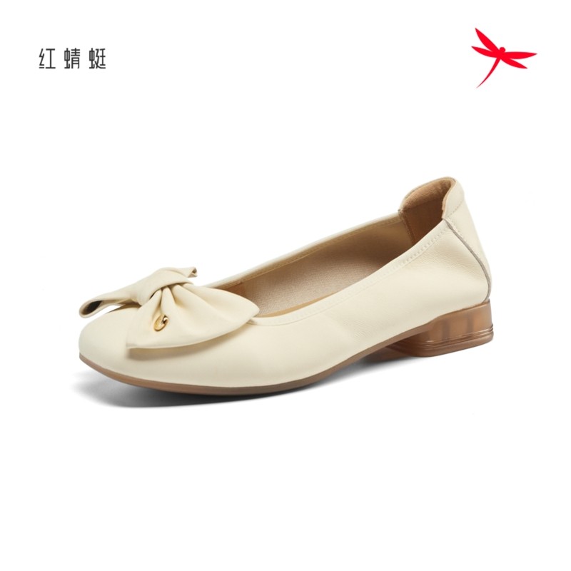 红蜻蜓女鞋秋季新品真皮简约女单鞋中粗跟工作鞋经典皮鞋断码清仓