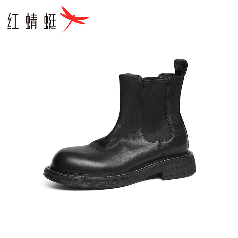 红蜻蜓女鞋冬季新款时尚简约一脚蹬绒面短靴复古时装靴女断码清仓