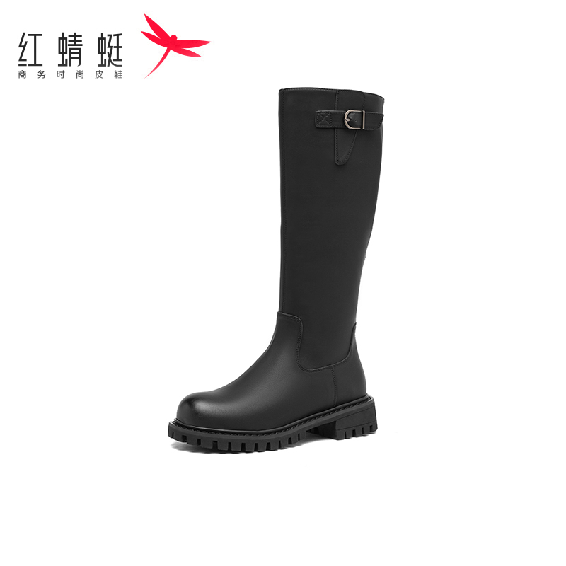 红蜻蜓定制款MP长筒靴女冬季长筒靴不过膝粗厚底高筒靴加绒骑士靴