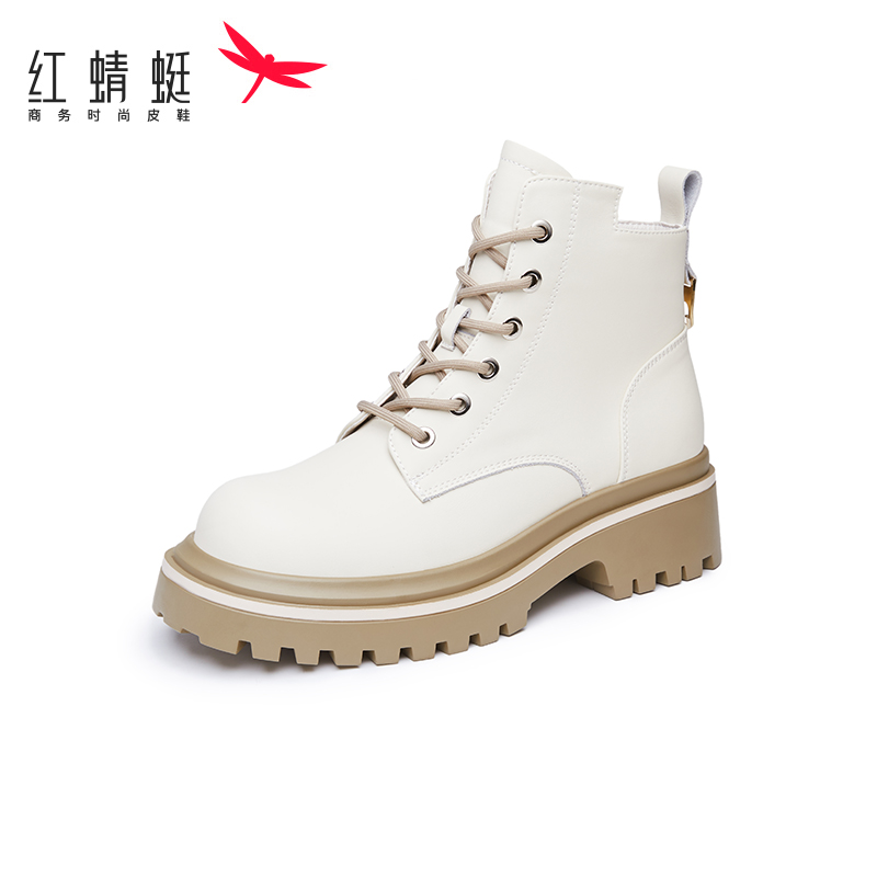 红蜻蜓真皮单靴深口高跟鞋女粗跟单鞋春秋季新款尖头女鞋断码清仓