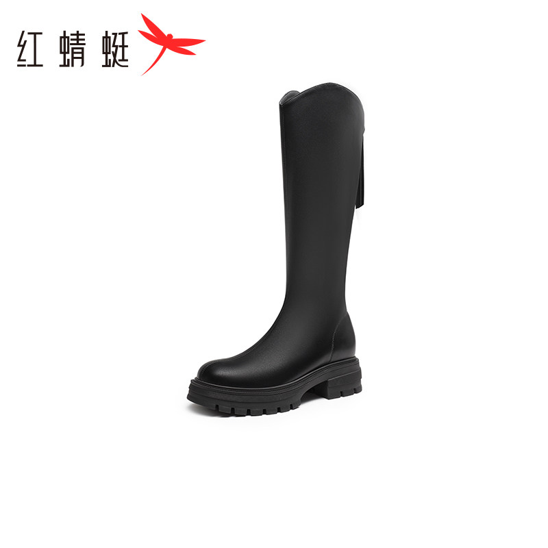 红蜻蜓正品长筒靴女靴爆款高筒靴子冬加绒长靴皮靴骑士靴断码清仓
