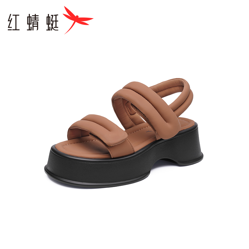 红蜻蜓真皮软底凉鞋女士新款夏季厚底平底舒适防滑妈妈鞋断码清仓