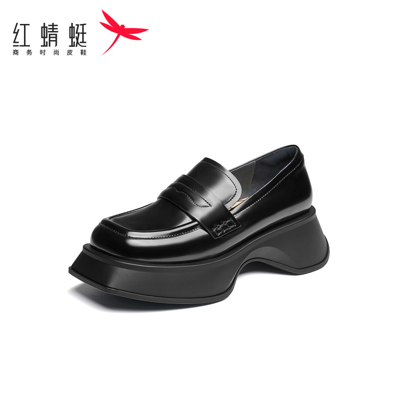 红蜻蜓小皮鞋女春秋新款单鞋厚底一脚蹬妈妈乐福鞋正品断码清仓