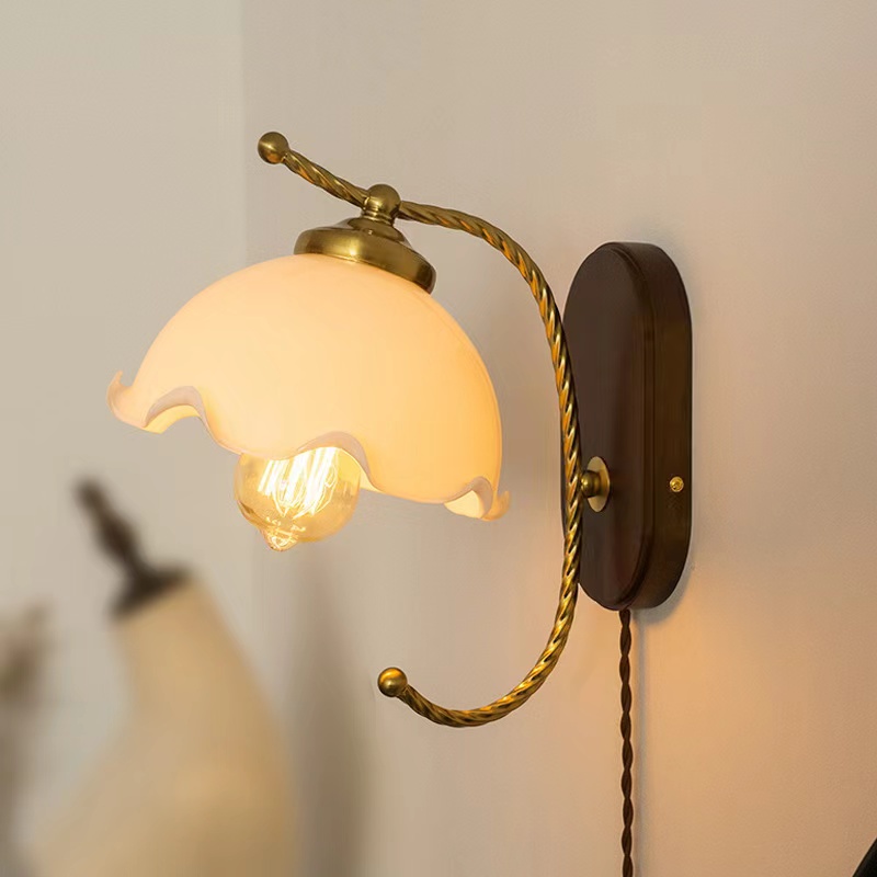 客厅卧室玻璃木头复古美式壁灯