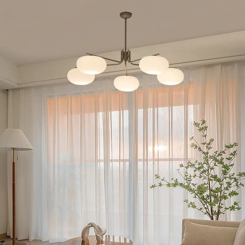 原木法式简约玻璃铁艺柿子吊灯