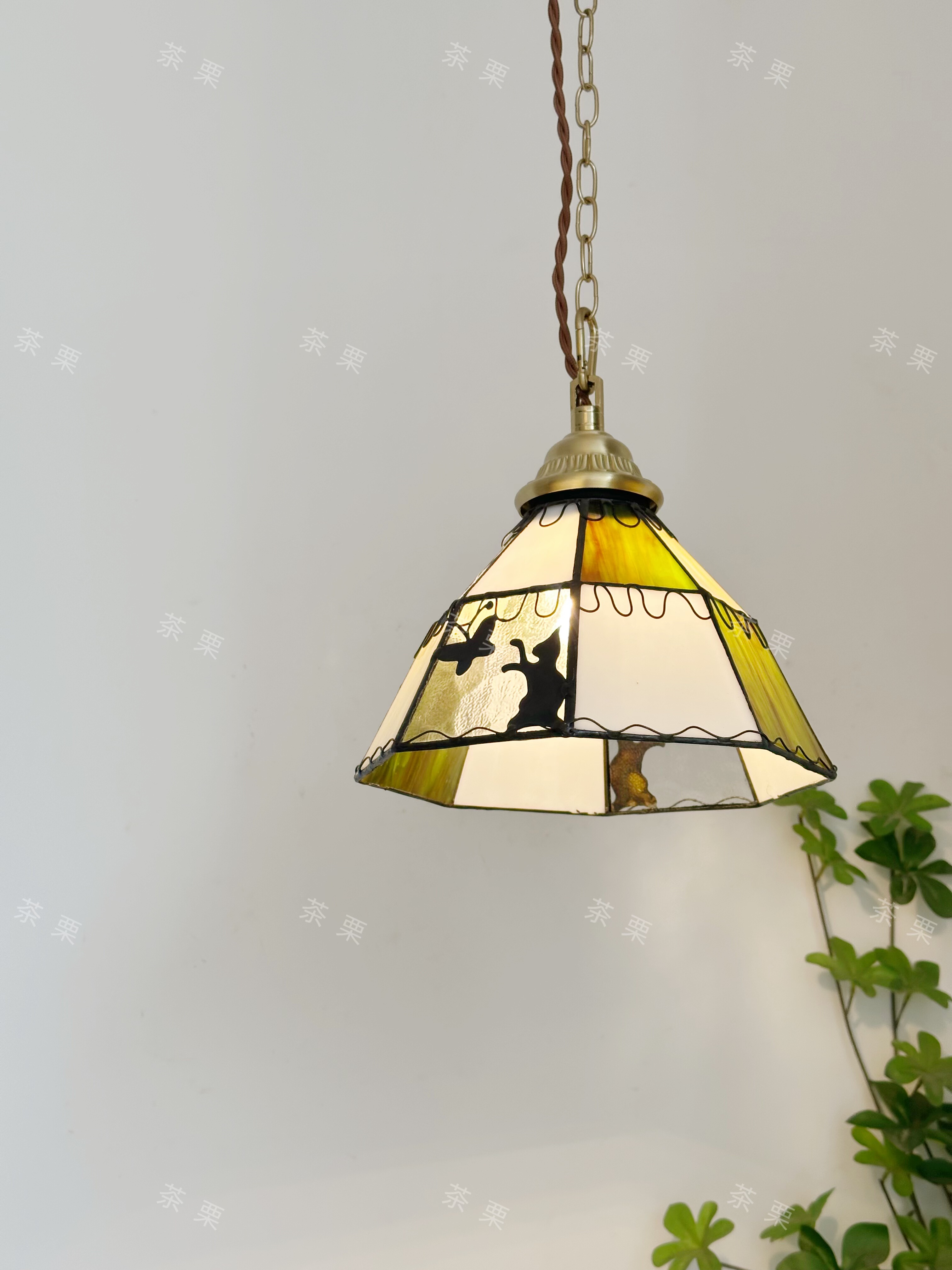 茶栗法式中古风吊灯美式猫复古玻璃卧室床头吧台过道玄关装饰吊灯