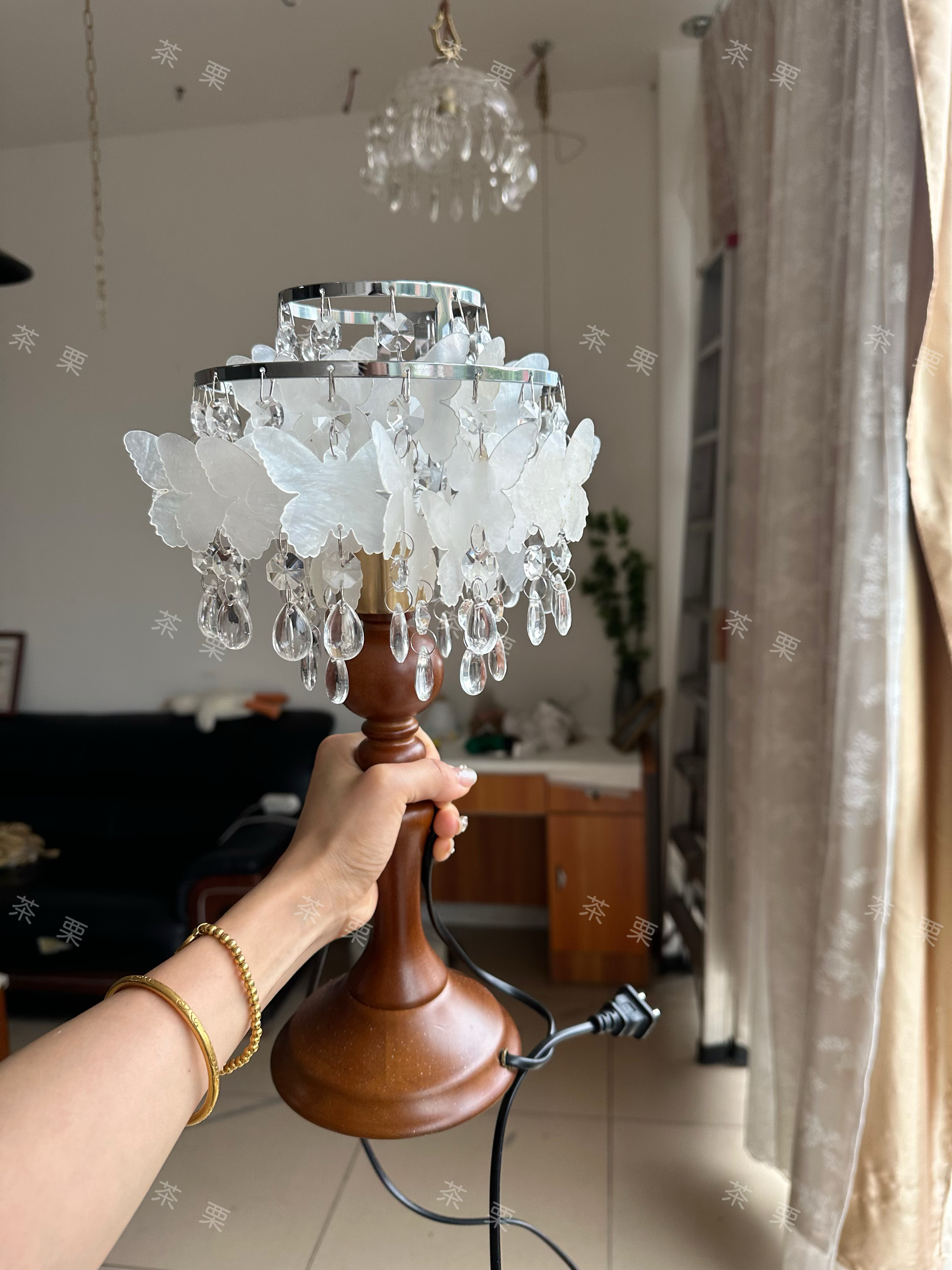 茶栗法式中古贝壳台灯美式复古风铃装饰入户卧室床头蝴蝶米家台灯