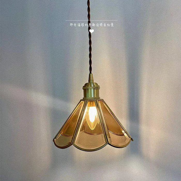 韩式琉璃彩色玻璃全铜包边小吊灯