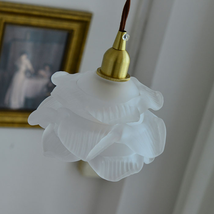 三层手工玫瑰花瓣玻璃黄铜吊灯