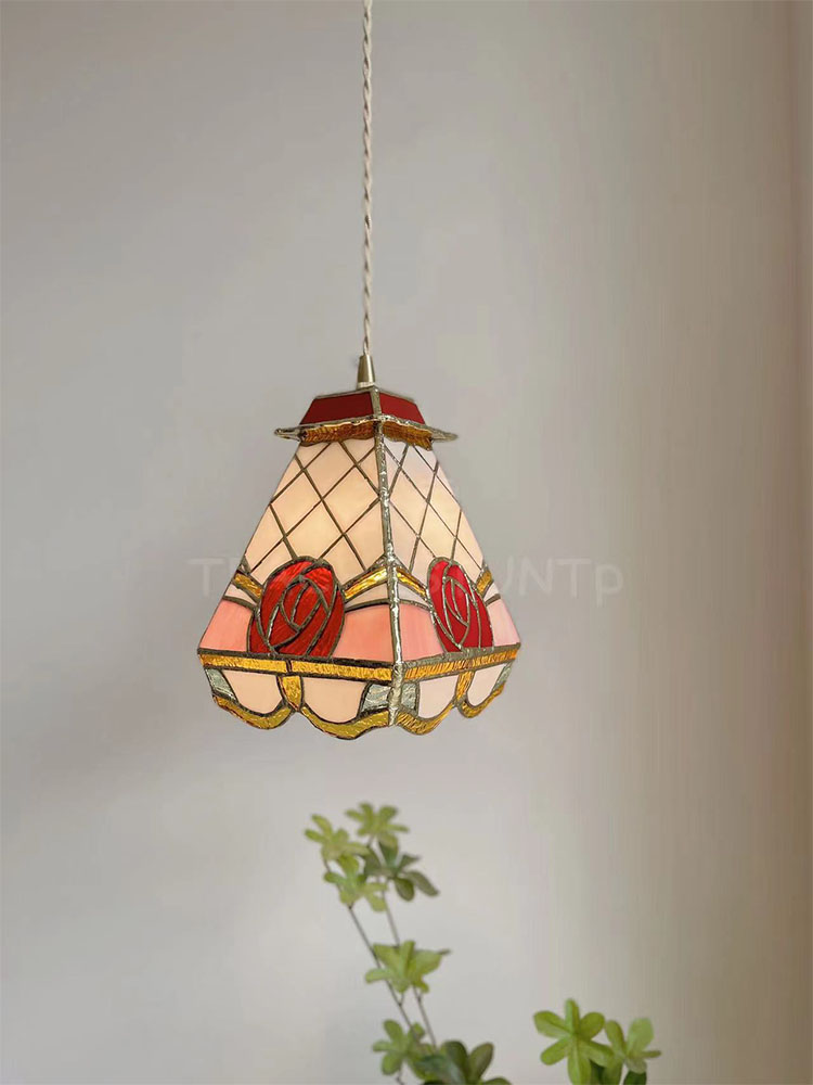 美式复古琉璃玻璃ins红玫瑰吊灯