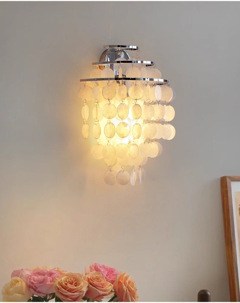 茶栗法式中古壁灯美式复古贝壳风铃灯过道玄关水晶灯阳台床头走廊