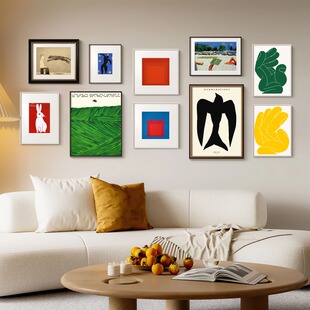 北欧小众现代简约风中古客厅装饰画抽象海报组合挂画餐厅边柜壁画
