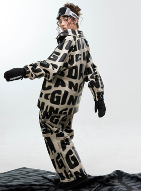 ZACHARIAH【白乌鸦】抽象画4L空气层滑雪服衣裤保暖防风雪套装