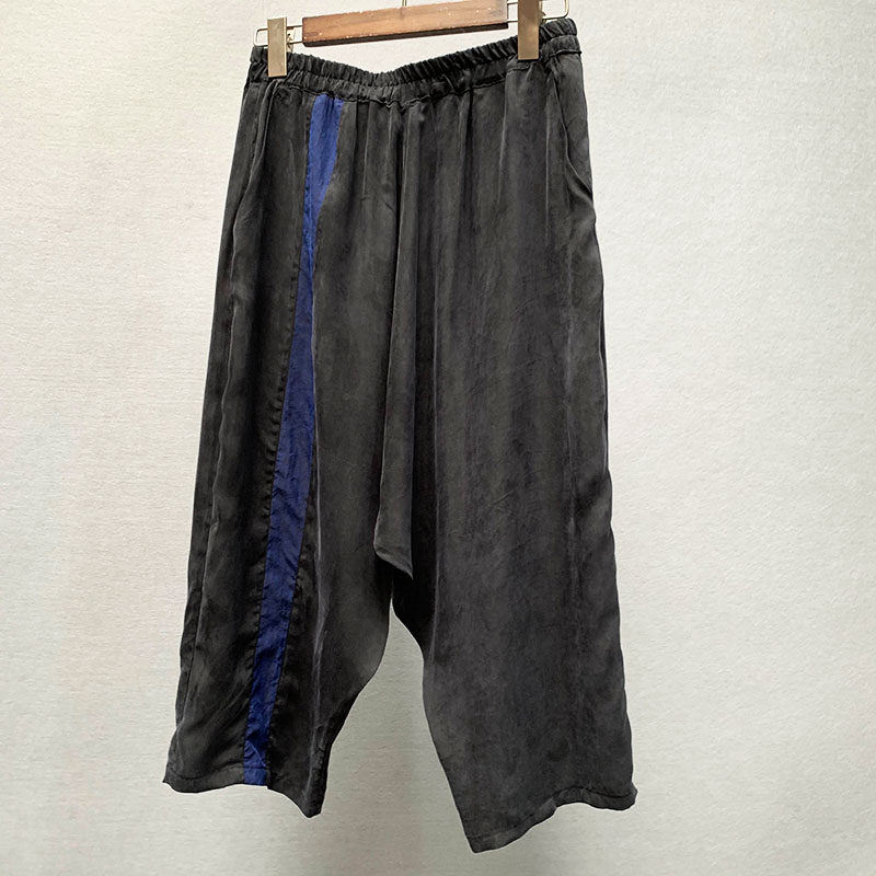 夏款中档垂感舒适天丝铜氨丝拼接香云纱轻薄舒适宽松6/7分休闲裤