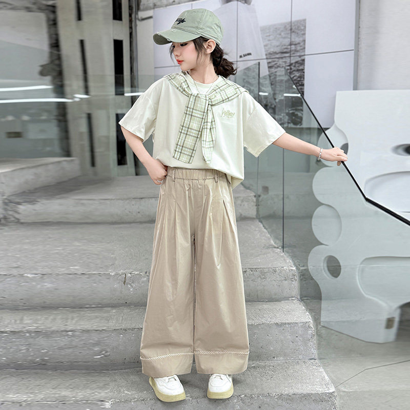 亲子装夏装 2025 新款潮母女装洋气时髦短袖阔腿裤套装一家