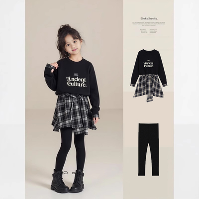 假三件套女童春装套装25新款裙子春秋季假两件儿童春季卫衣连衣裙