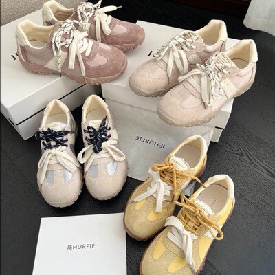 JEHURFIE纪华菲双鞋带百搭厚底芭蕾德训鞋复古春季女系带软底舒适