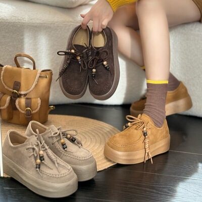 纪华菲JEHURFIE厚底版本牛绒皮熔岩吐司袋鼠勃肯鞋2025新款休闲鞋