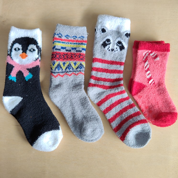 10元3双儿童袜子冬天保暖灰色复古小企鹅男孩条纹吸汗透气