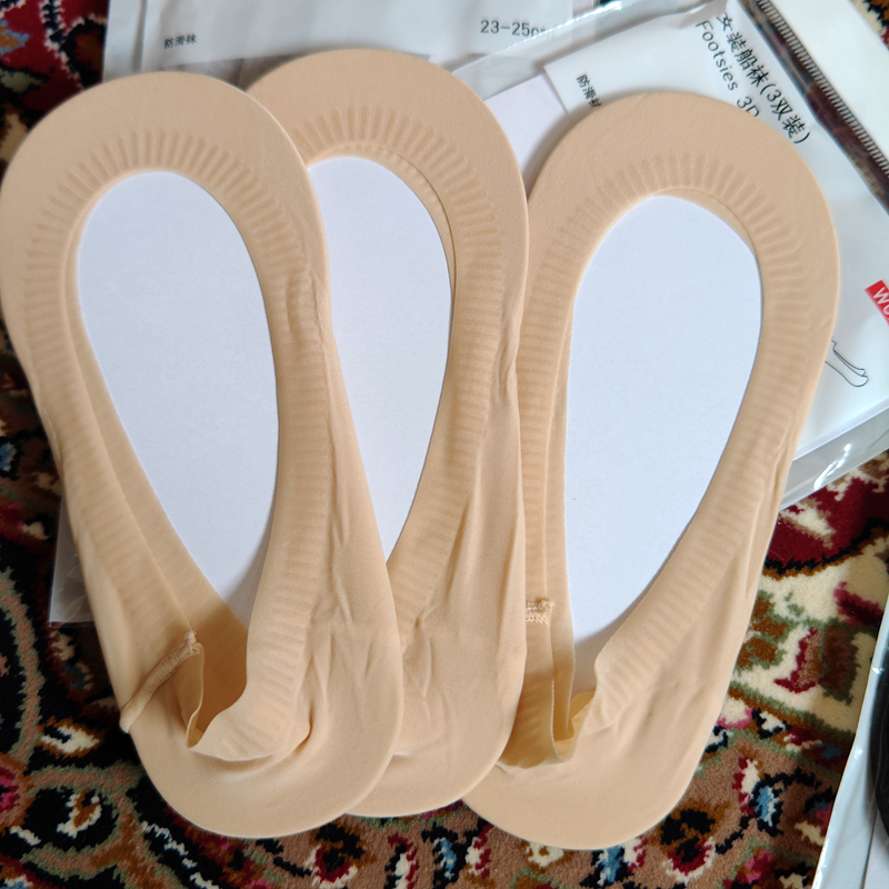 外贸出口日本女隐形袜浅口高跟鞋肉色船袜肤黑色一圈硅胶冰丝棉底