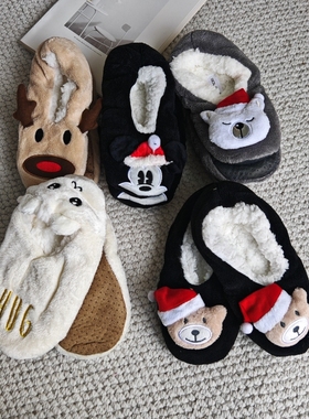 外贸女士地板袜24厘米底长羊羔绒34-36尺码防滑底圣诞袜