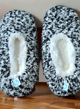 外贸女地板袜加厚保暖羊羔绒地板鞋黑色颗粒防滑底加绒地毯袜