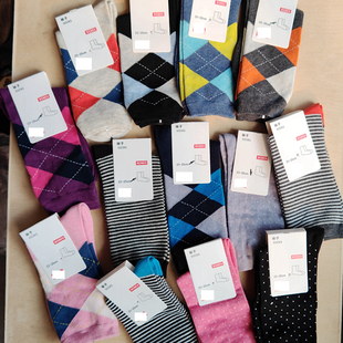 青岛外贸出口日单女袜女士菱形格短袜春季 条纹点点棉袜子 薄款