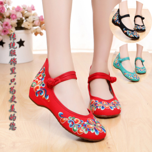 古风鞋 老北京绣花鞋 时尚 新款 子女牛筋底坡跟中国风百搭 女2020秋季