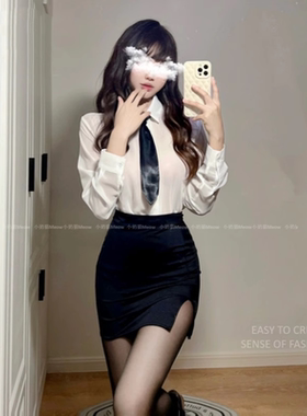 大码白色衬衫黑丝女教师秘书制服包臀裙性感内衣纯欲睡裙夏季薄女