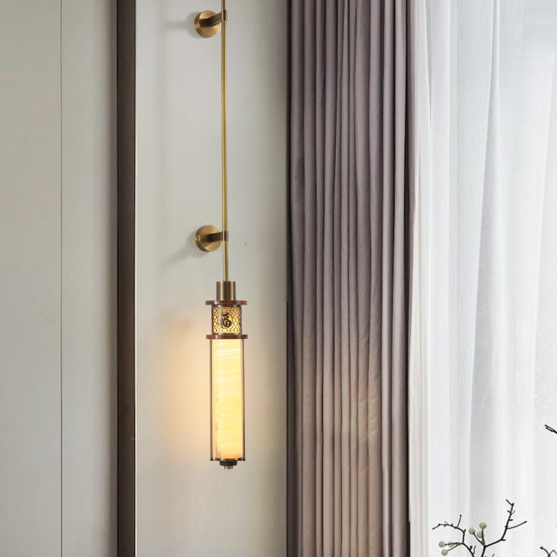 全铜玉石壁灯卧室2025新款新中式禅意别墅自建房电视背景墙壁挂灯