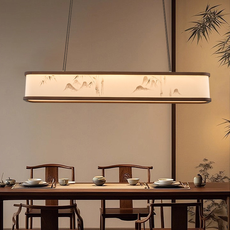 宋式美学实木茶室吊灯新中式国风艺术书房饭桌上方布艺长条餐厅灯,家装灯饰光源,餐厅吊灯,淘宝优惠券,粉丝福利购,淘宝优惠卷