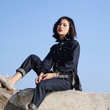 LI ZHUO XI 秋装热巴同款高腰连身裤工装牛仔连体裤女宽松春新款