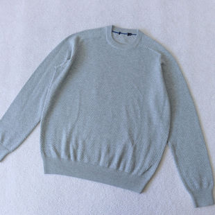 男款 外贸出口样衣纯色插肩款圆领薄款针织衫 灰色棉线不扎