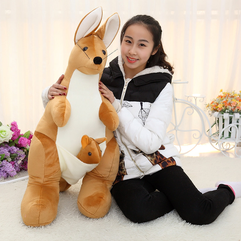 澳洲Kangaroo大号母子带帽袋鼠公仔玩偶布娃娃毛绒玩具生日礼物