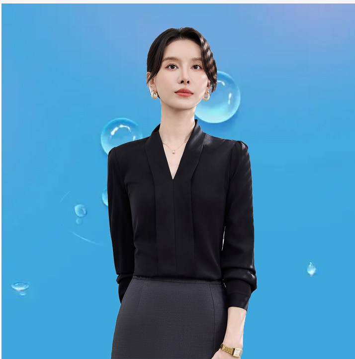 黑色洋气职业衬衫女时尚气质设计感西装酒店长袖韩版范衬衣工作服