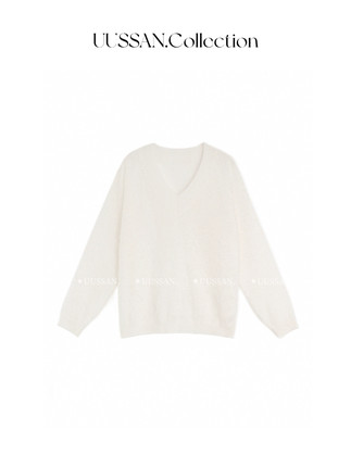 UUSSAN“小皮草V领”高阶德国机100%羊绒拉毛套头针织衫实用慵懒