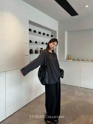 UUSSAN 高级感/亚麻天丝防晒罩衫 慵懒风中长款落肩t恤纯色宽松夏