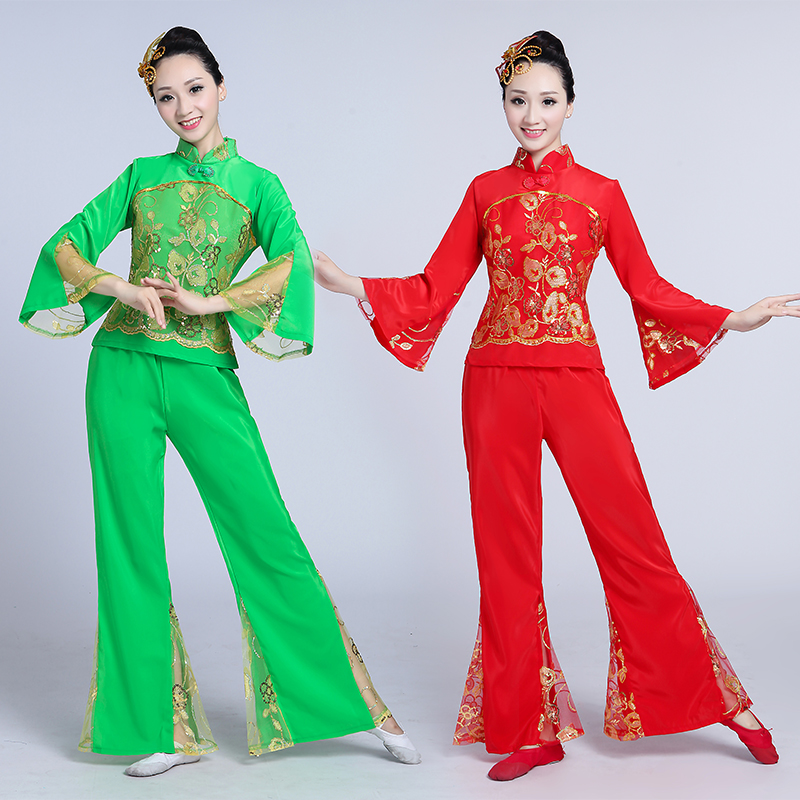 2018新款中老年秧歌服演出服装女成人民族舞蹈扇子舞腰鼓服广场舞