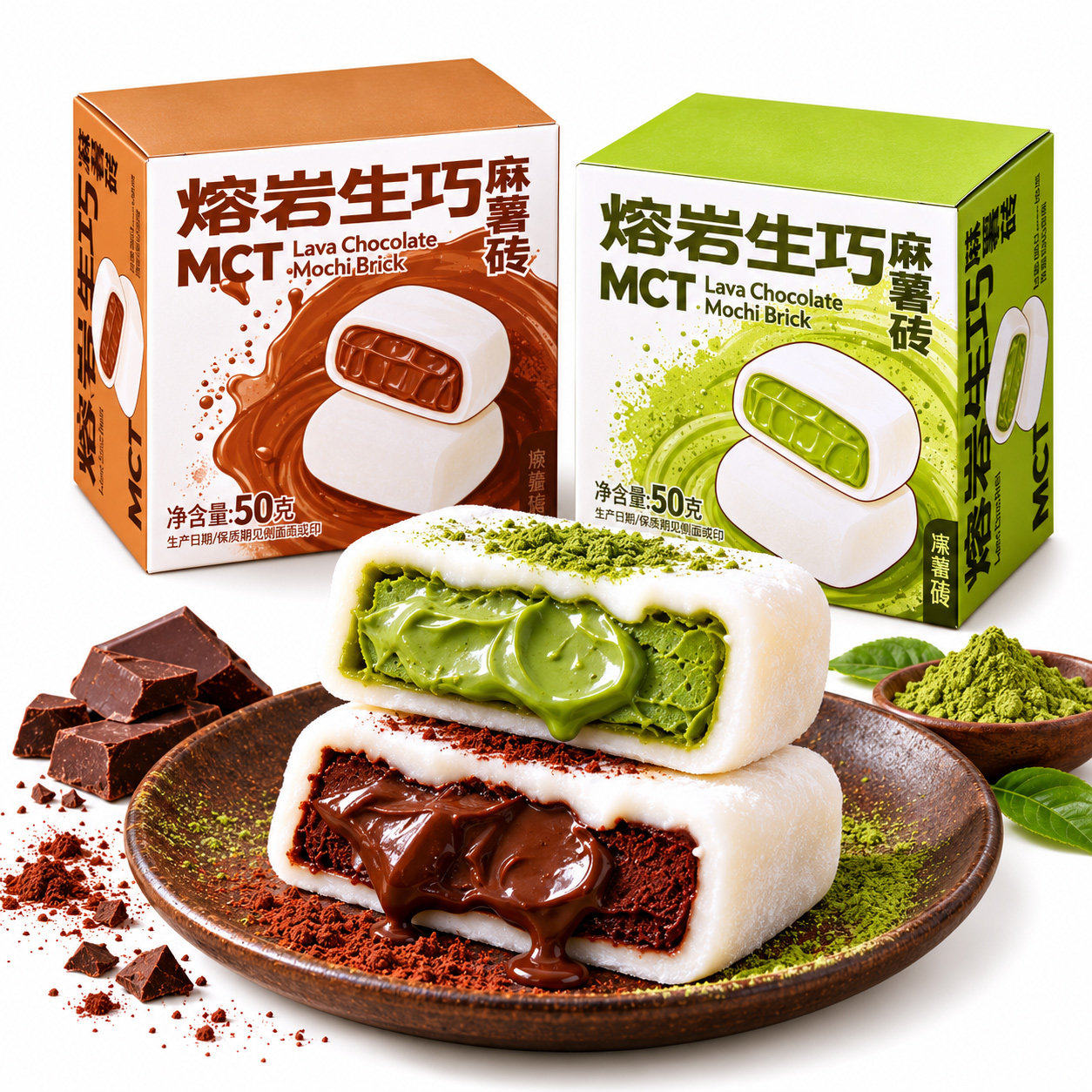 熔岩生巧麻薯砖巧克力味抹茶味盒装独立包装下午茶休闲小零食小吃