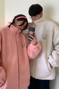 情侣装冬装新款小熊绣花羊羔毛外套加厚棉服 D180 P108女类 现货图片