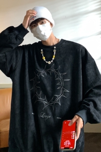 2026秋装新品 鹿皮绒绣花情侣卫衣宽松外套上衣 D223 P58 男图片