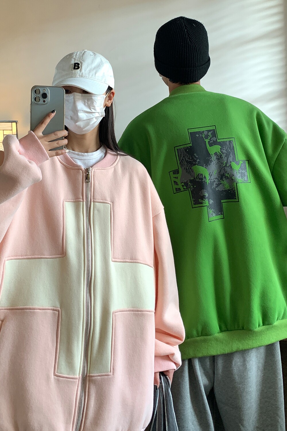 情侣装秋装拼接撞色棒球服十字架元素开衫卫衣外套D220P68女类,女装短外套,电商A335-1（原A458）